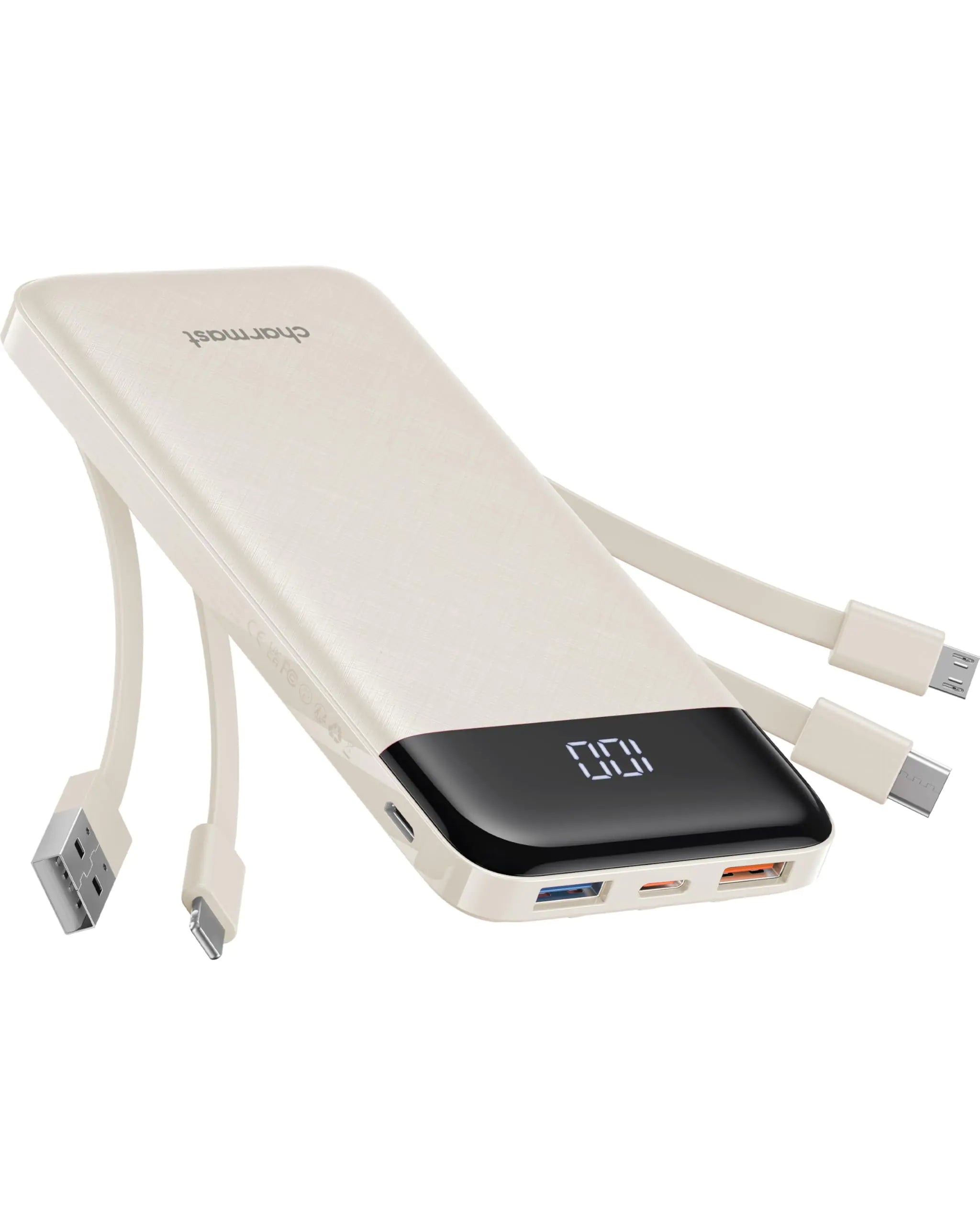 All-in-One Portable Power Bank with Built-In Cables