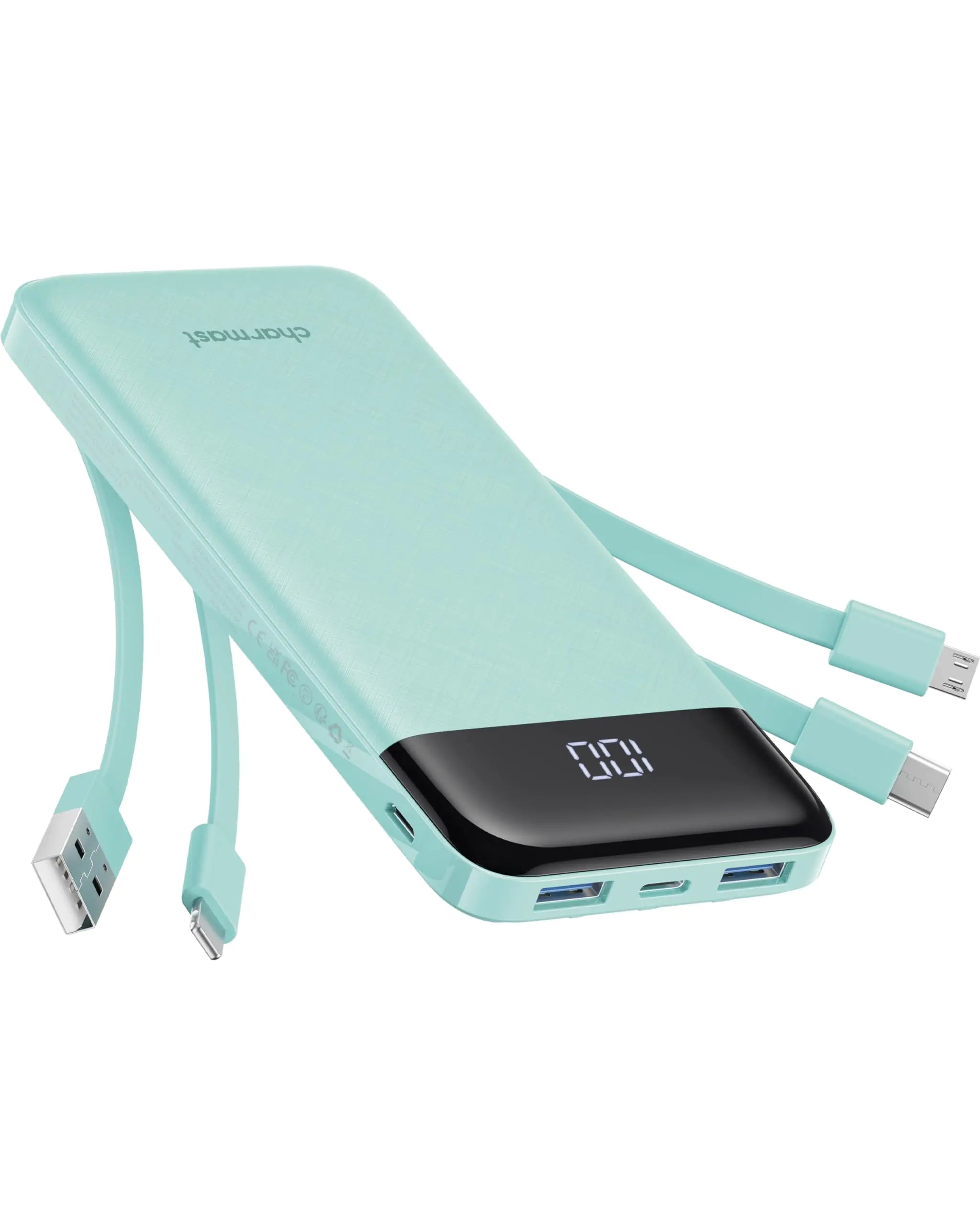 All-in-One Portable Power Bank with Built-In Cables