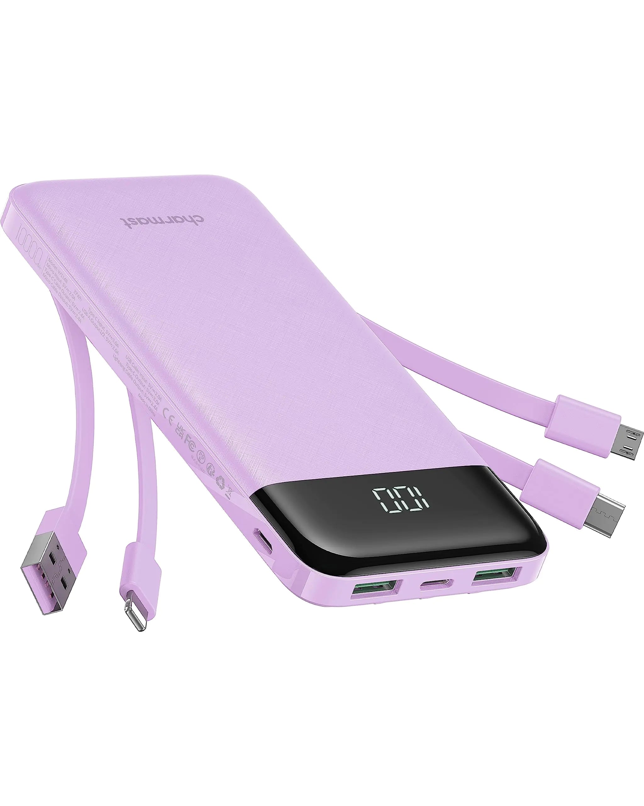 All-in-One Portable Power Bank with Built-In Cables